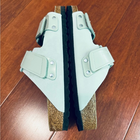 Birkenstock Uji Nubuck shine Leather straps slide sandals in surf green various - Picture 5 of 16